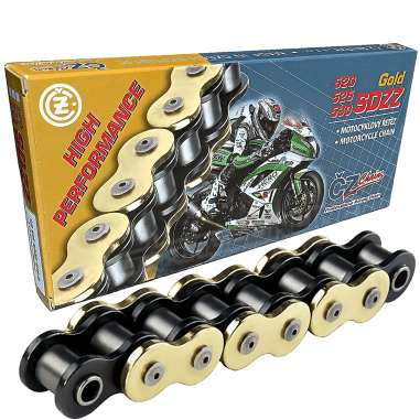 CADENA CZ CHAINS 520-120 DORADA, CON X-RING Y REFORZADA "HIGH PERFORMANCE"